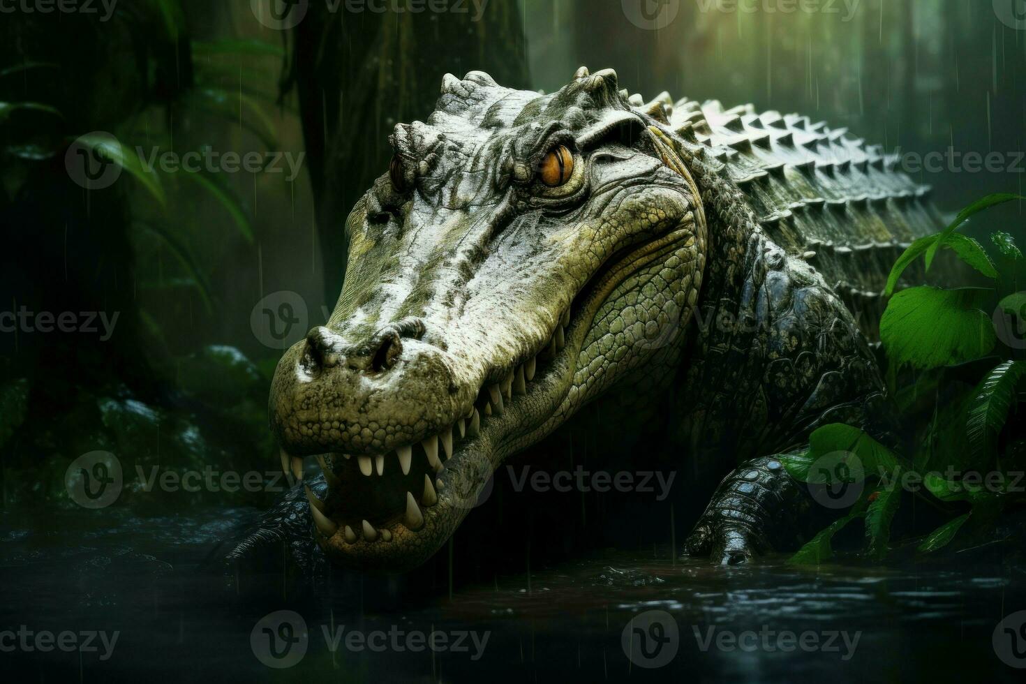 Wild crocodile scary. Generate ai photo