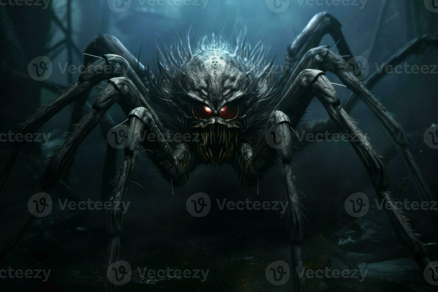Creepy spider scene giant. Generate Ai photo