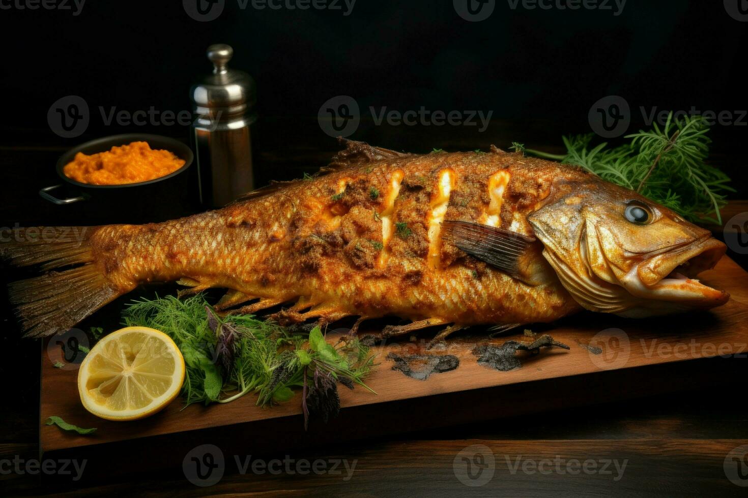 Mouth-watering Delicious crispy fish. Generate Ai photo