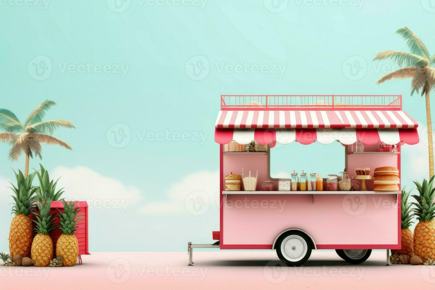 Colorful Food cart banner. Generate Ai photo