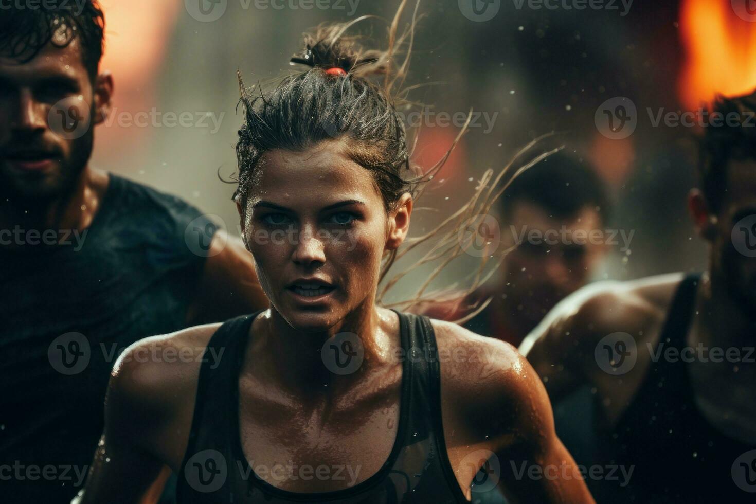 Cinematic running people. Generate Ai photo