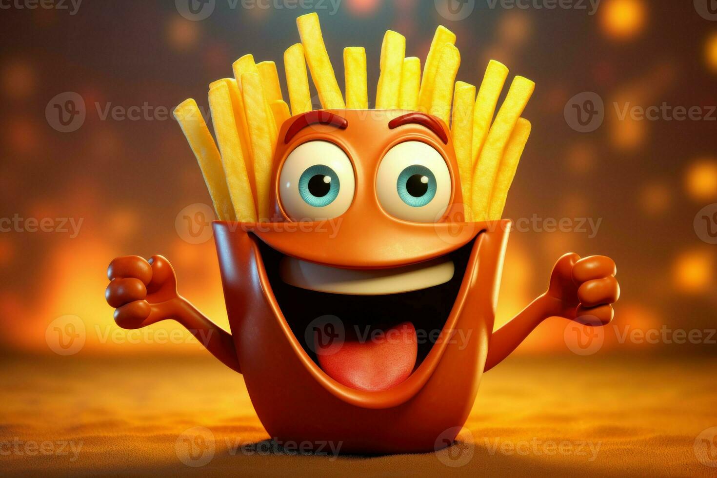 encantador sonriente papas fritas personaje. generar ai foto