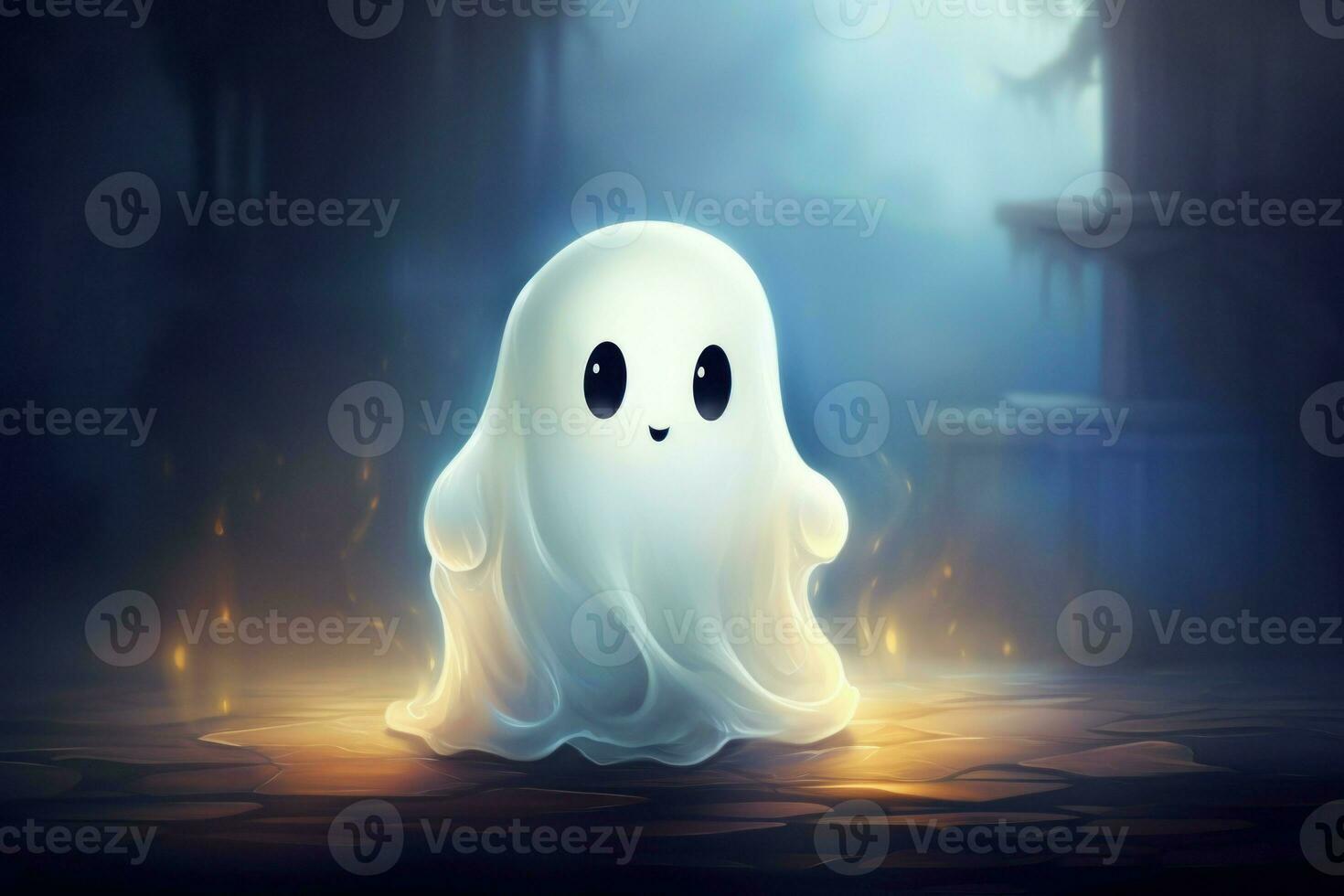 Smiling 3d cartoon ghost. Generate Ai photo