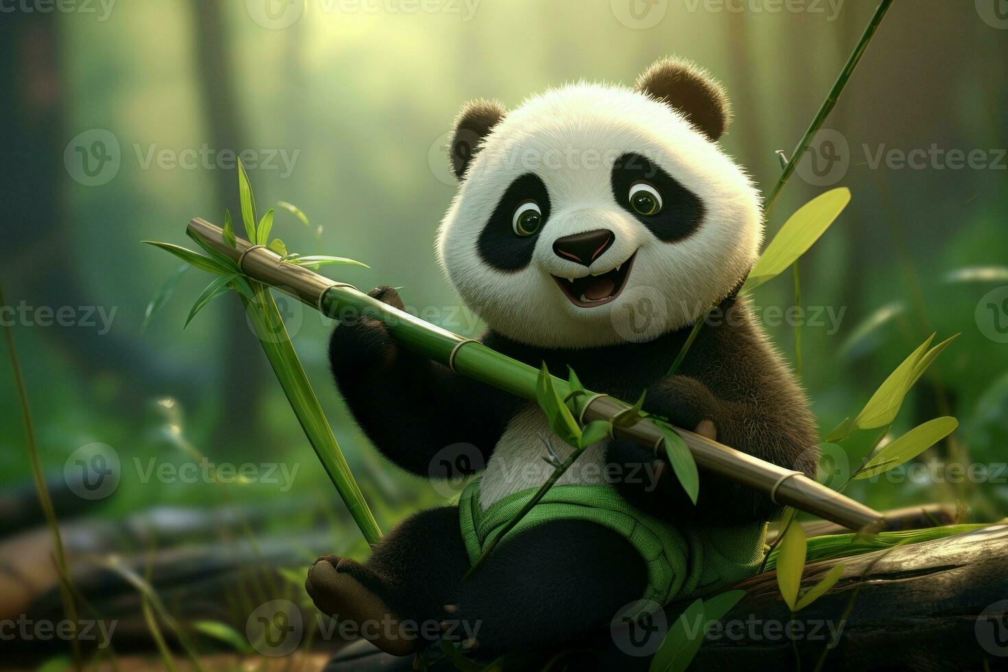 encantador linda panda con bambú naturaleza. generar ai foto