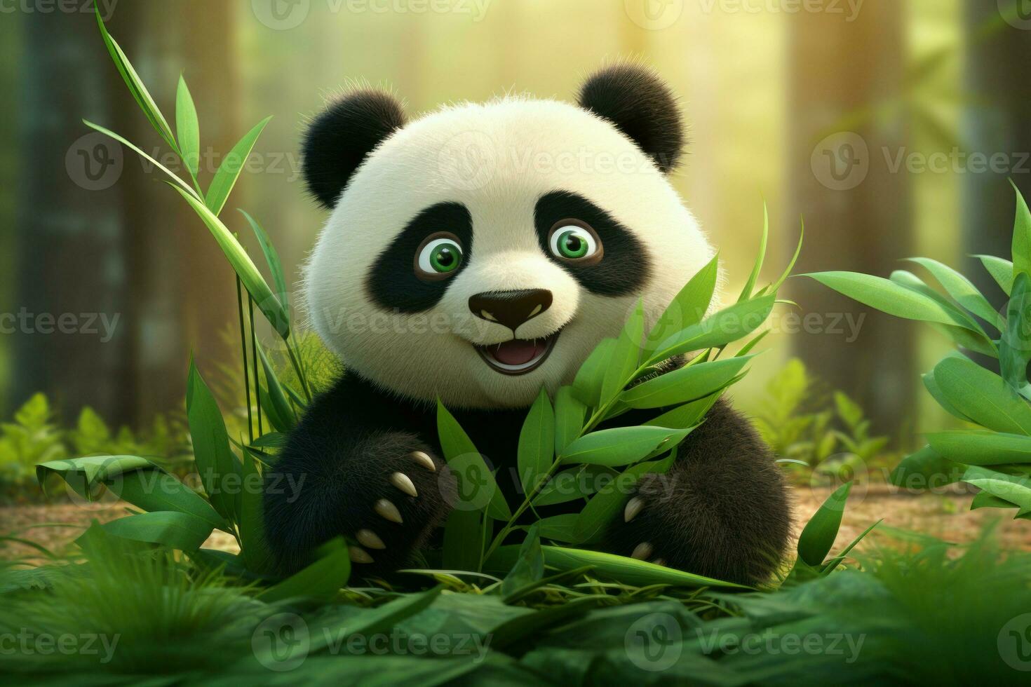 Peaceful Cute panda with bamboo nature. Generate Ai photo