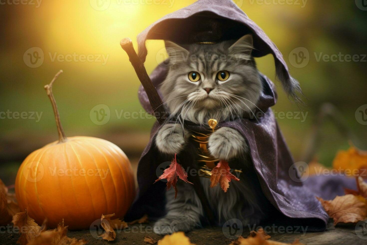 Mysterious Cute wizard cat. Generate Ai photo