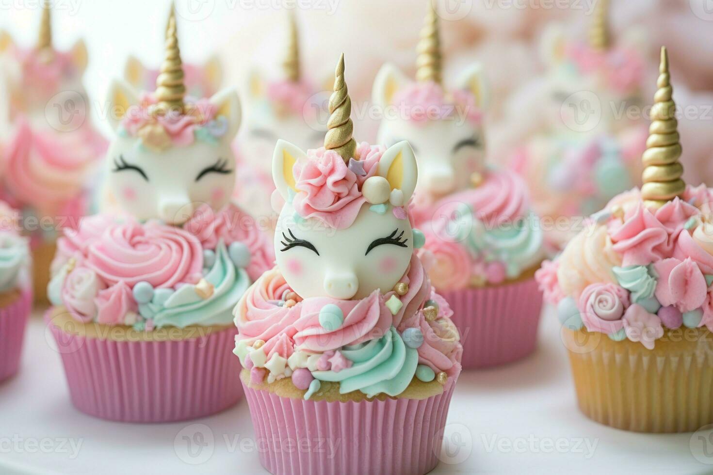 Whimsical Cute unicorn cupcakes. Generate Ai photo