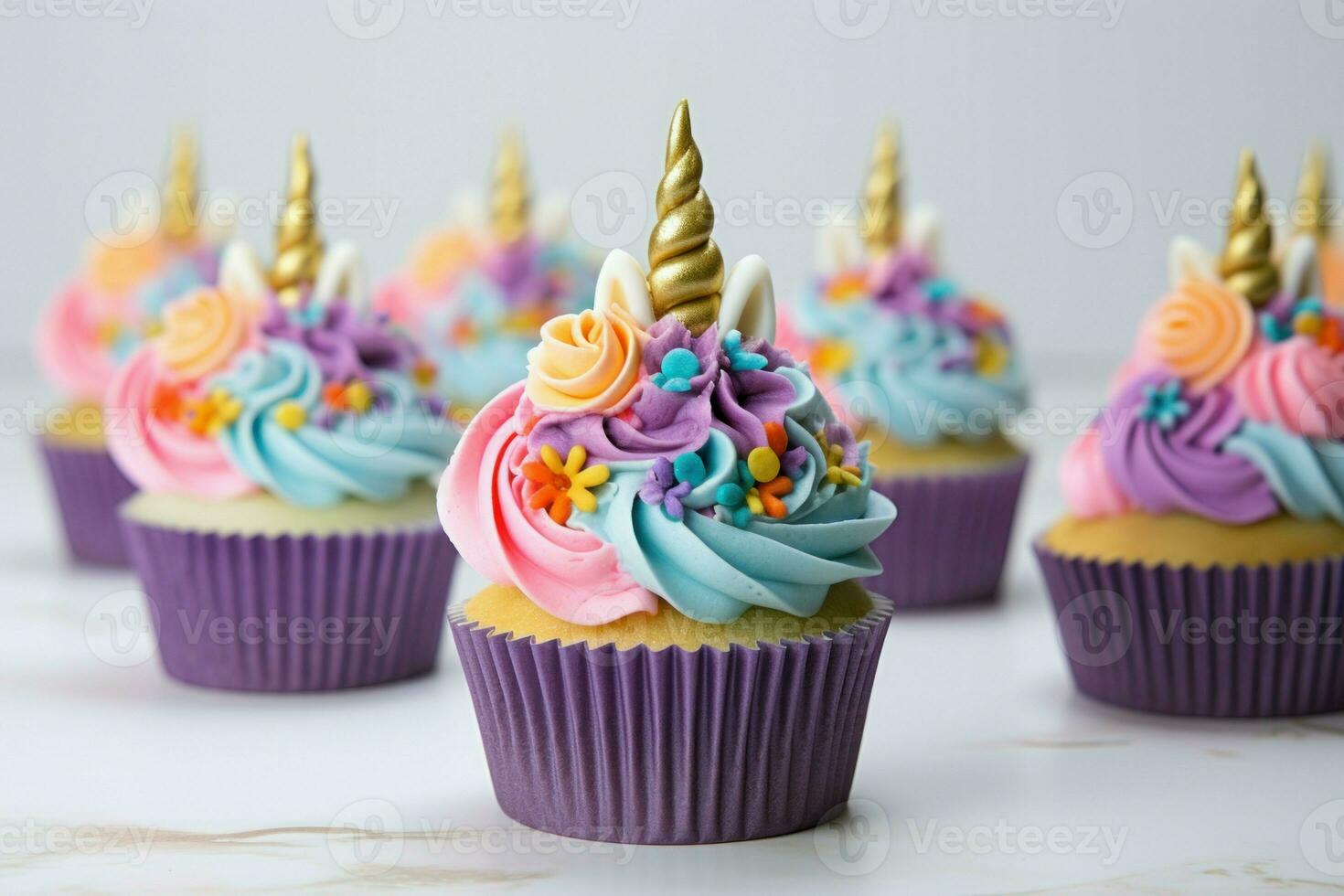Miniature Cute unicorn cupcakes. Generate Ai photo