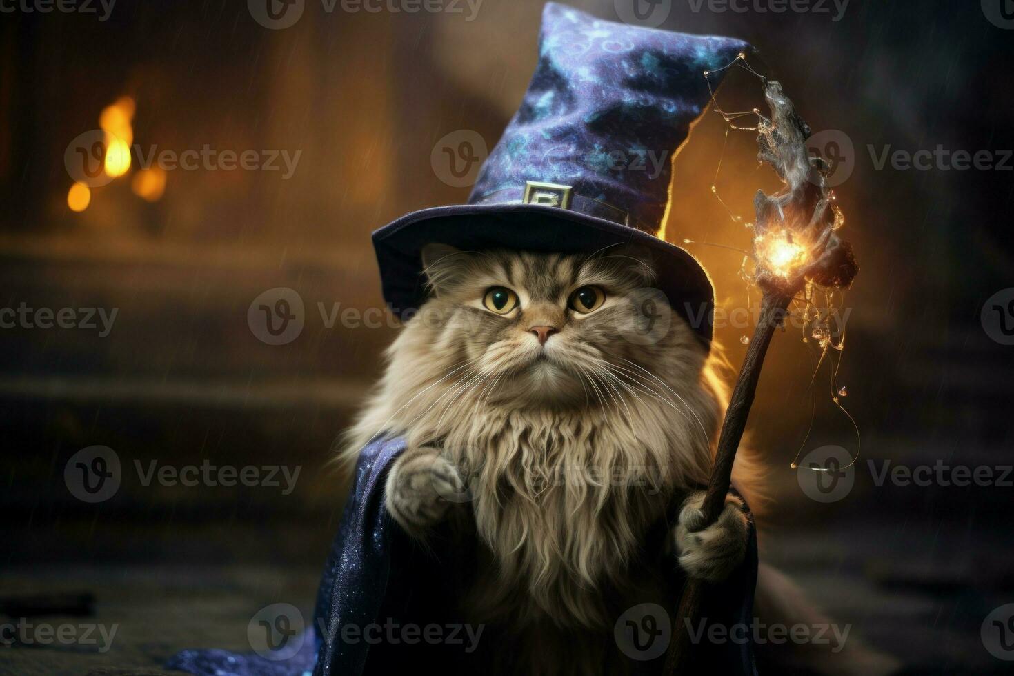 Whimsical Cute wizard cat. Generate Ai photo