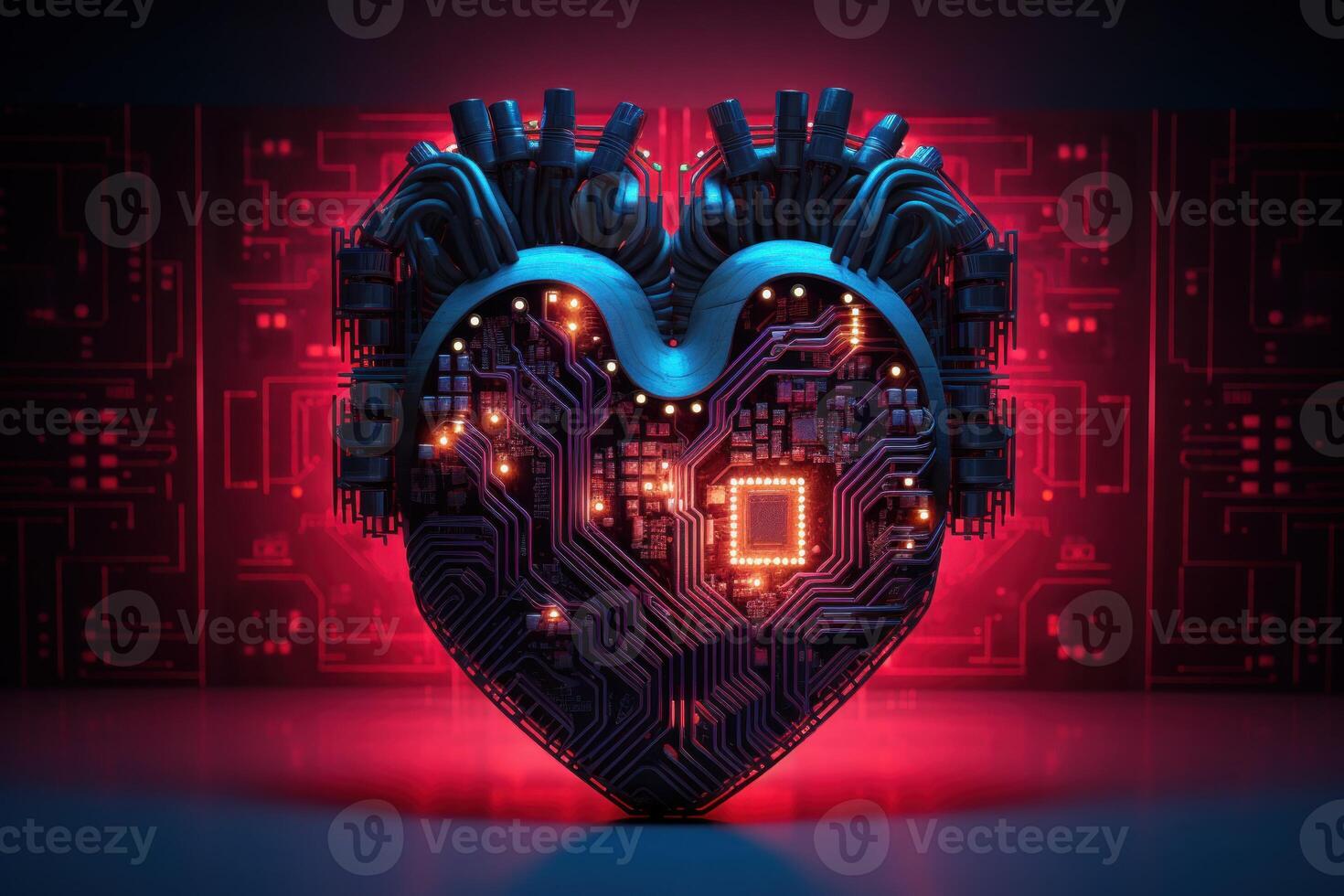 Innovative Heart of chips and circuits. Generate Ai photo