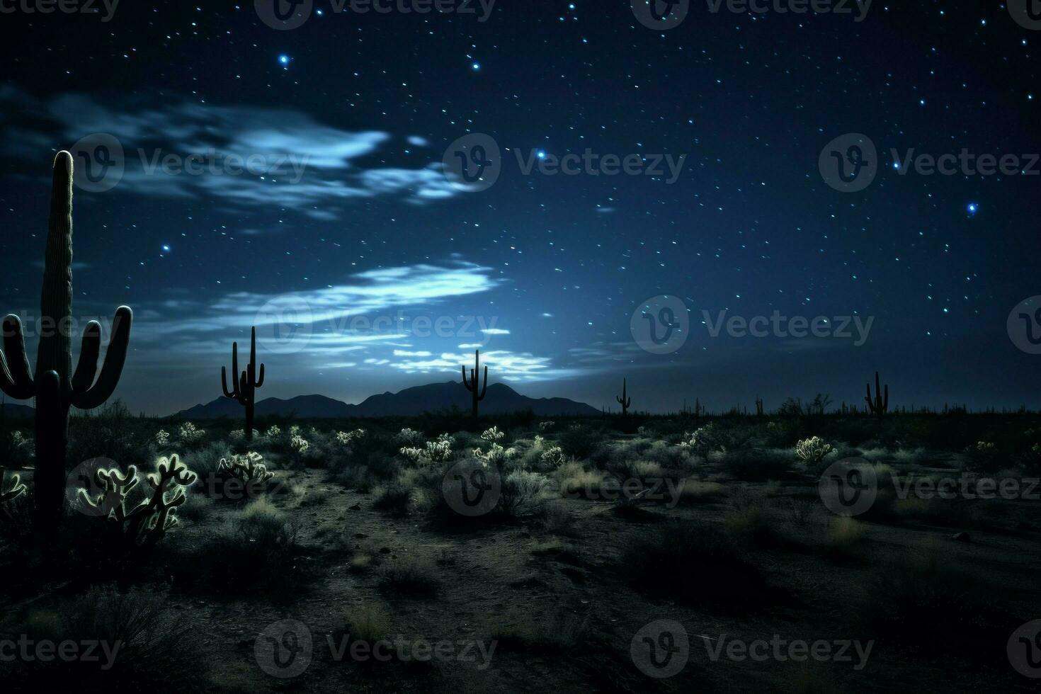 Desert cactus night. Generate Ai photo