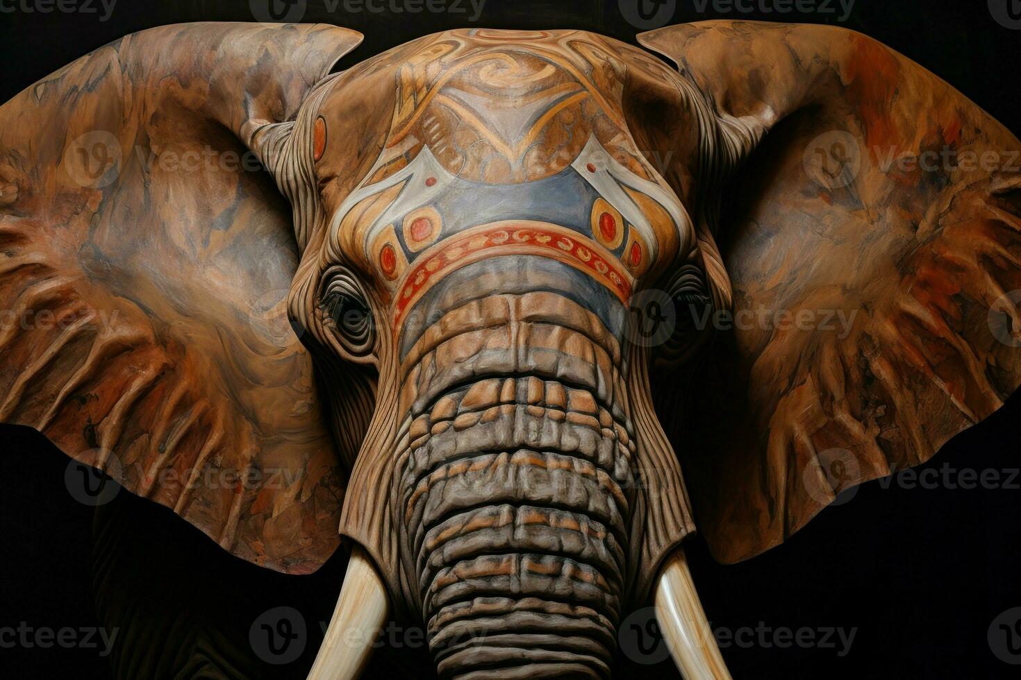 Colorful elephant head closeup. Generate Ai photo