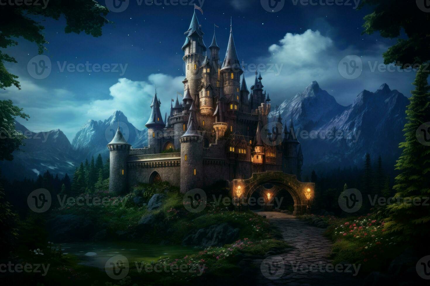 Whimsical Fairytale castle. Generate Ai photo