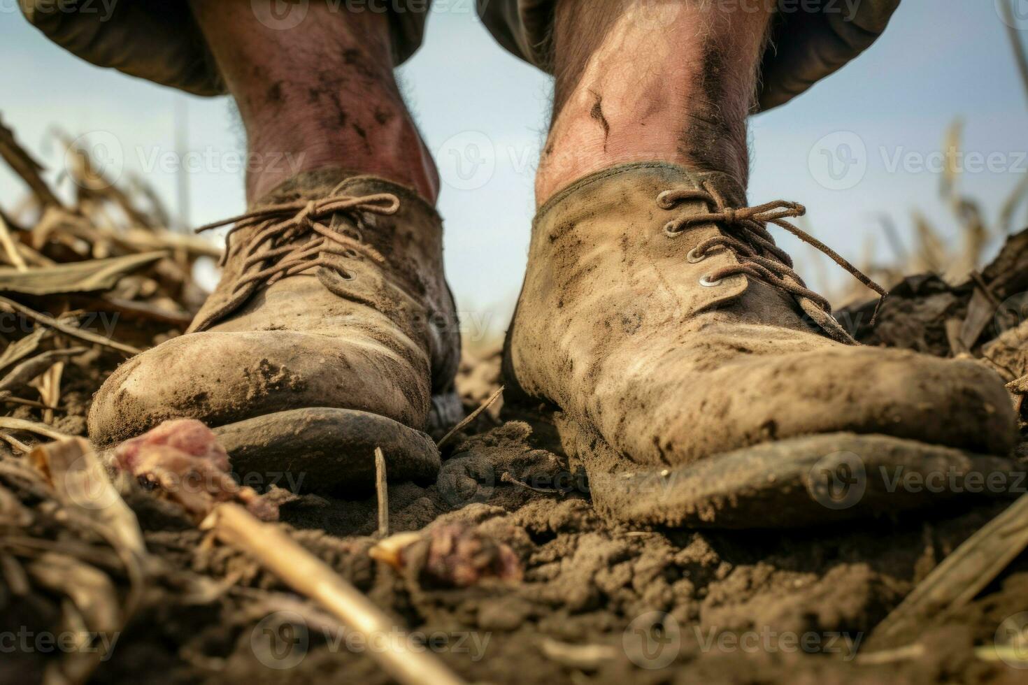 Practical Farmer rubber boots field. Generate Ai photo