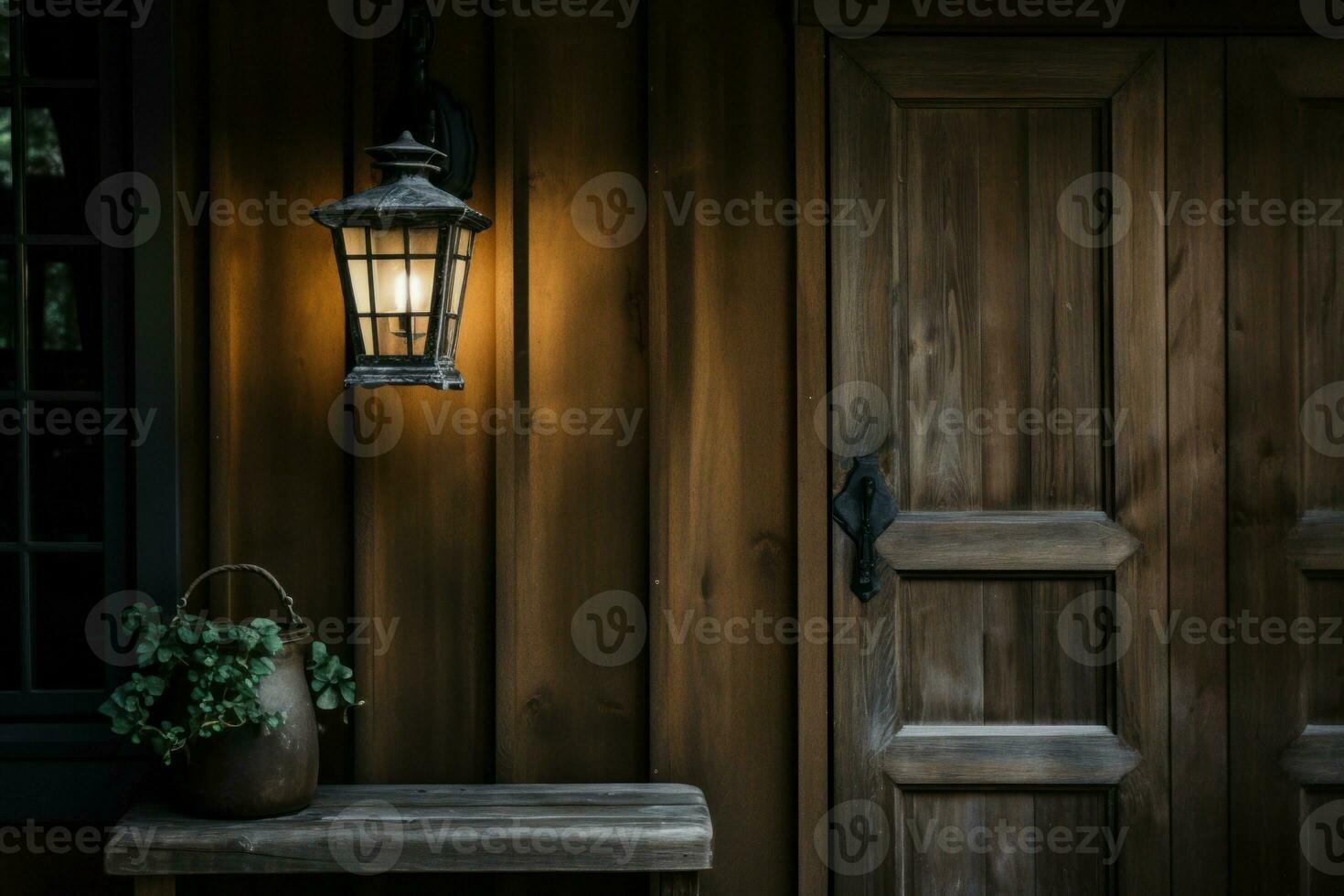 Charming Wood entrance farmhouse. Generate Ai photo