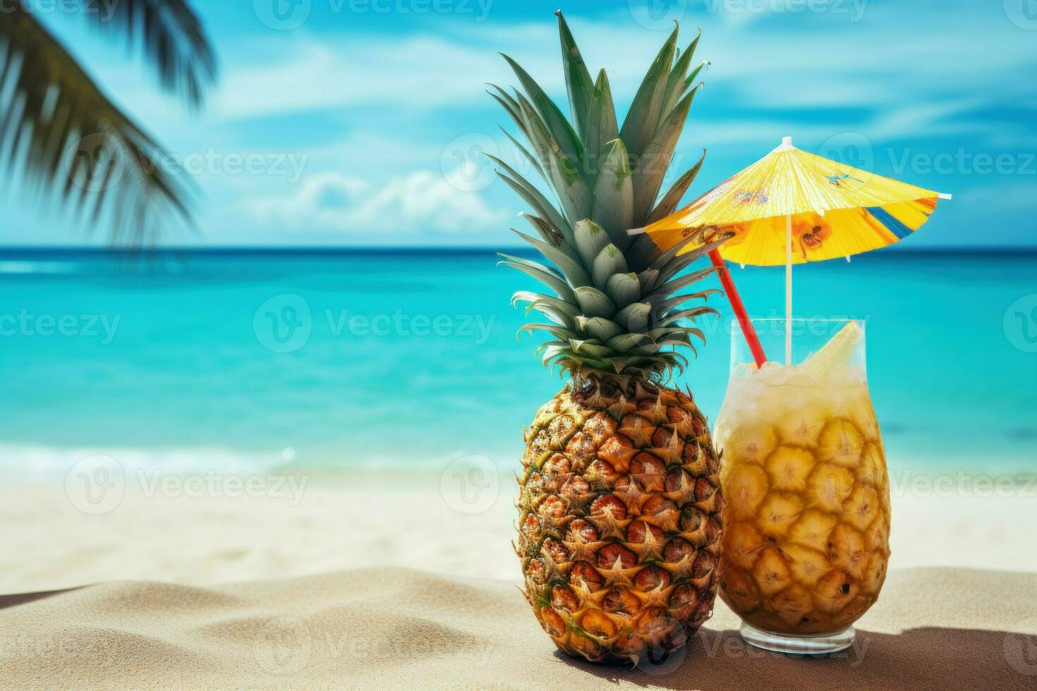 Sweet Pineapple cocktail. Generate Ai photo