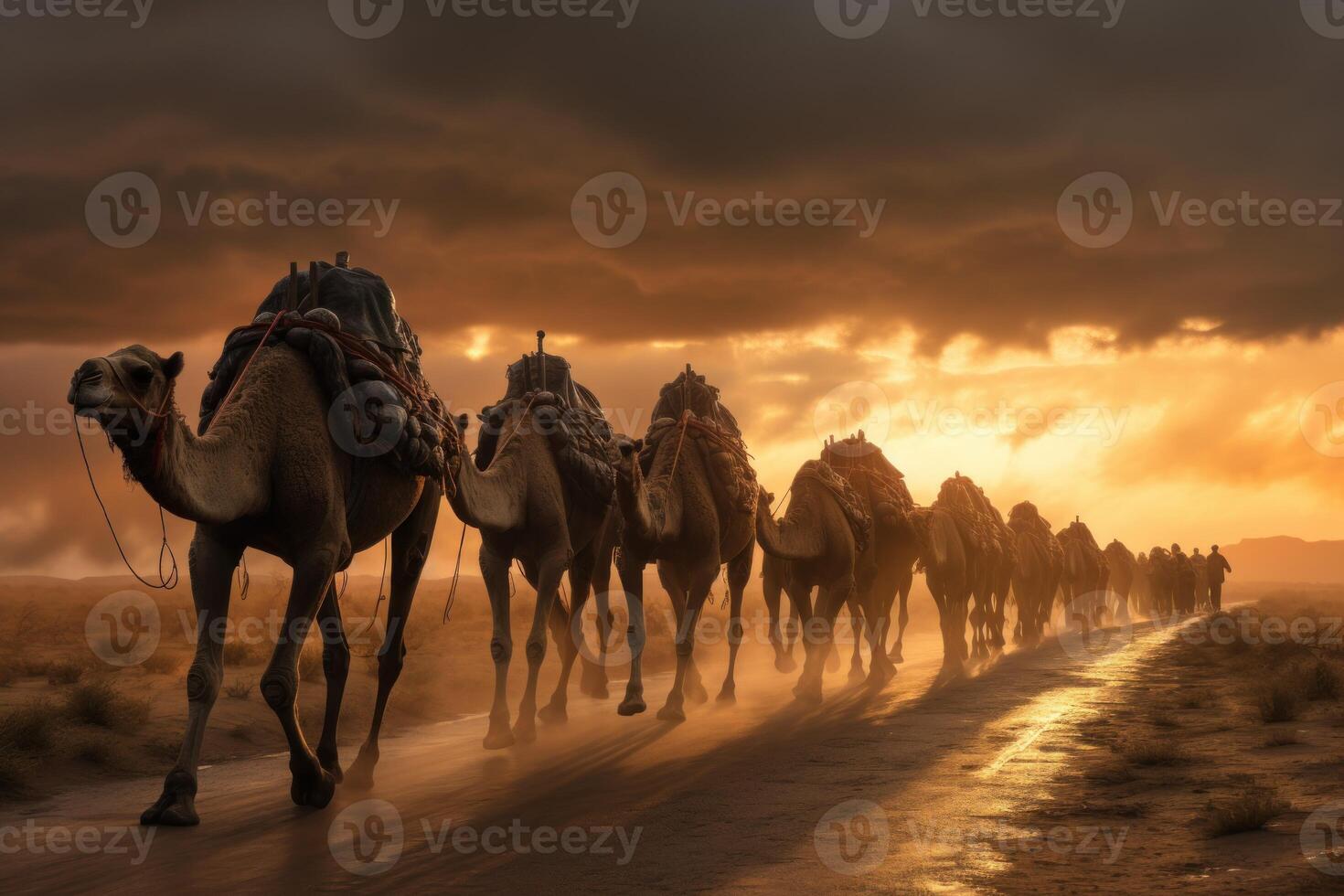 Caravan camels. Generate Ai photo