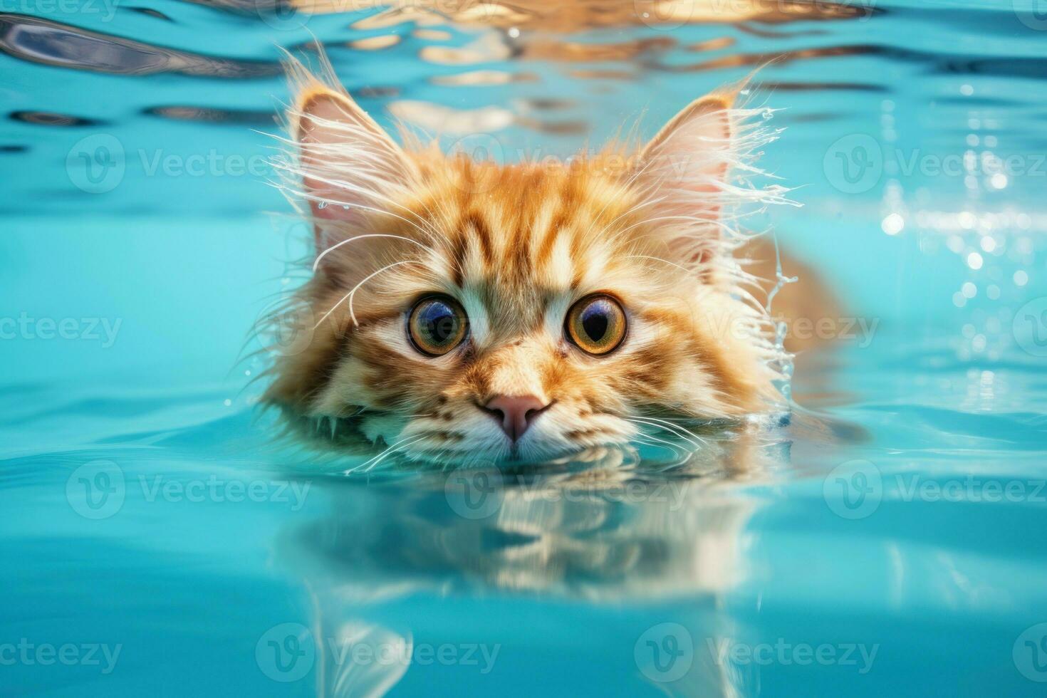 Festive Cat summer swimming pool party. Generate Ai photo