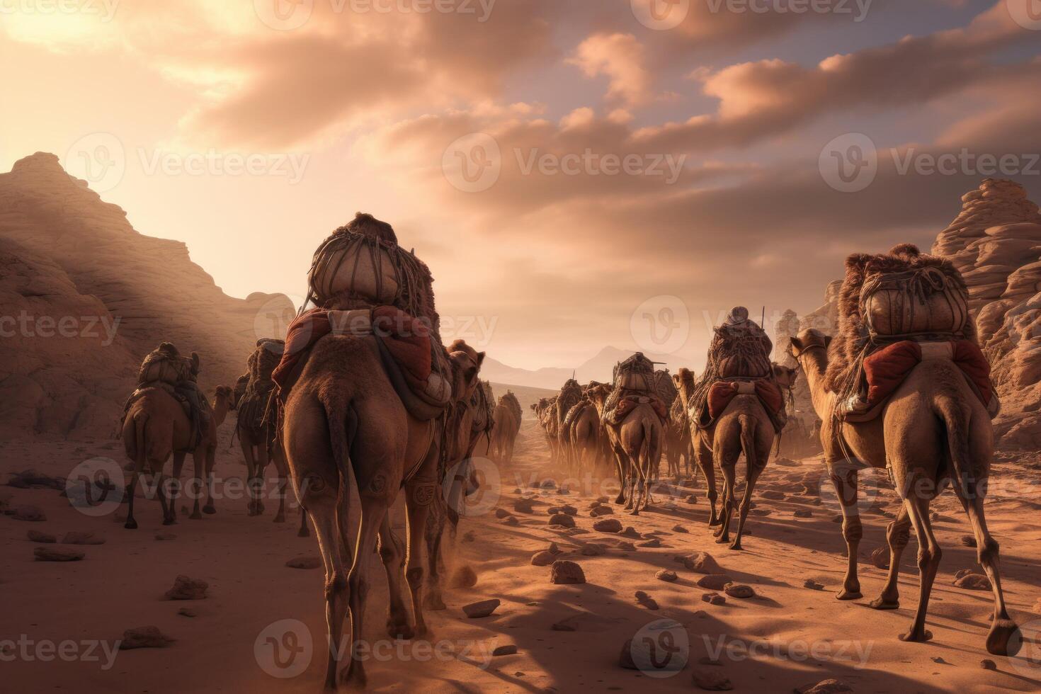 Resilient Caravan camels. Generate Ai photo