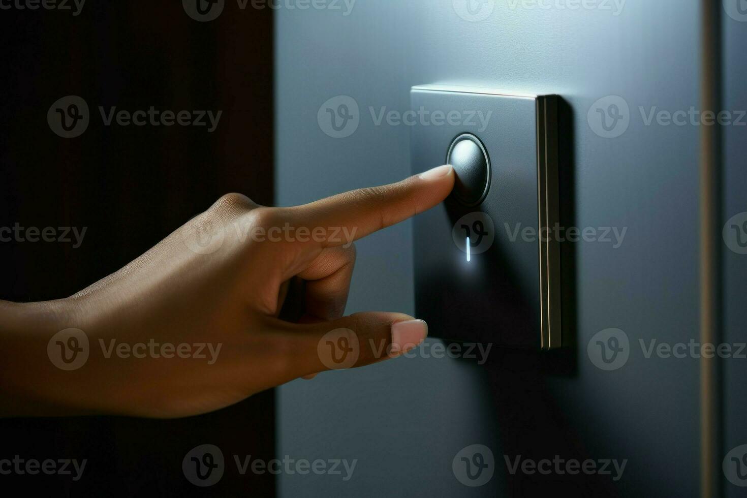 Momentary Hand touch doorbell button. Generate Ai photo