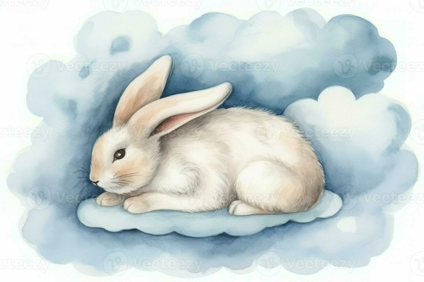 Watercolor sleeping rabbit. Generate Ai photo