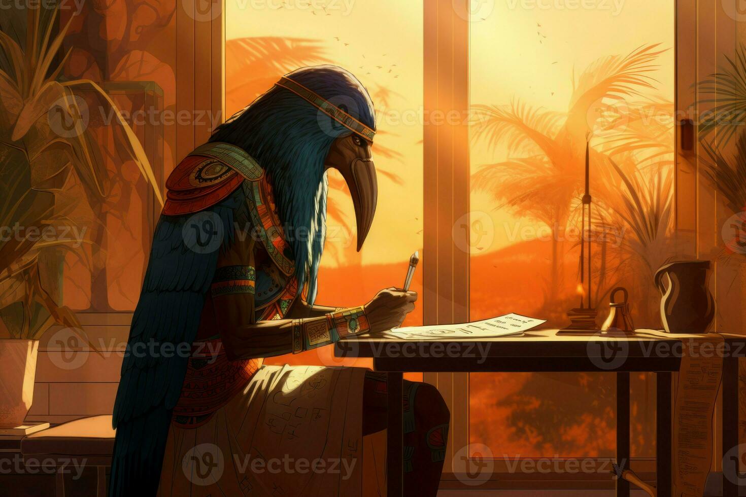 Thoth god writing in bright room. Generate Ai photo