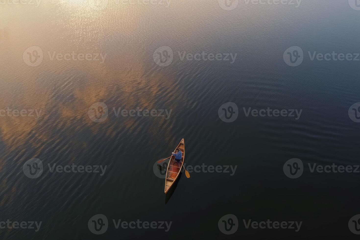 Boot on forest lake outdoor. Generate Ai photo