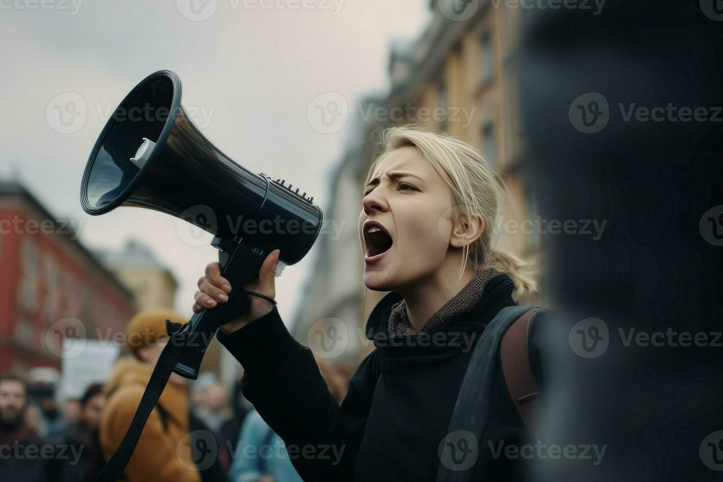 Female activist loudspeaker. Generate Ai photo