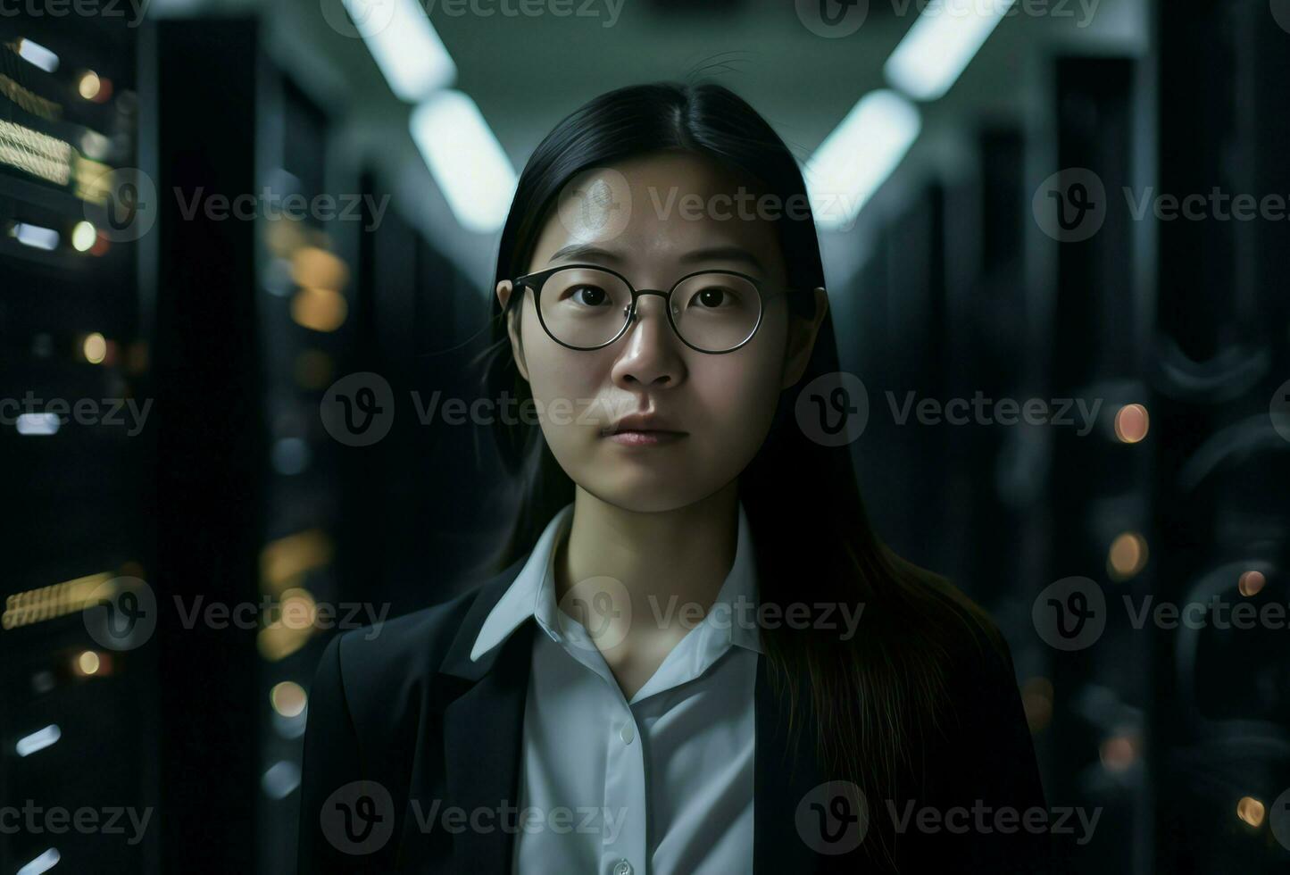 Asian engineer server room problem. Generate Ai photo