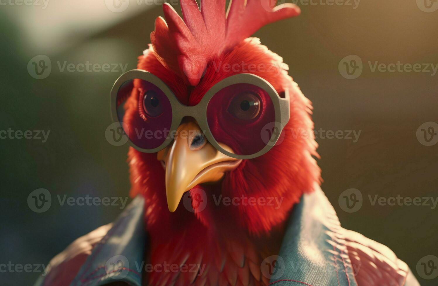 Rooster sunglasses jacket. Generate Ai photo