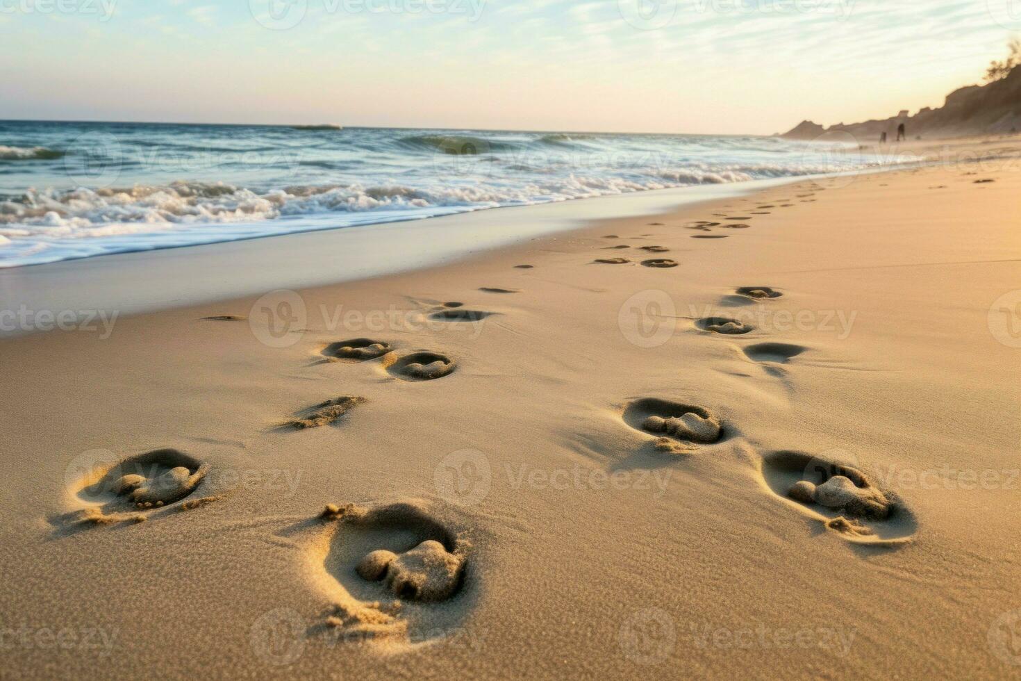 Dog beach footprints. Generate Ai photo