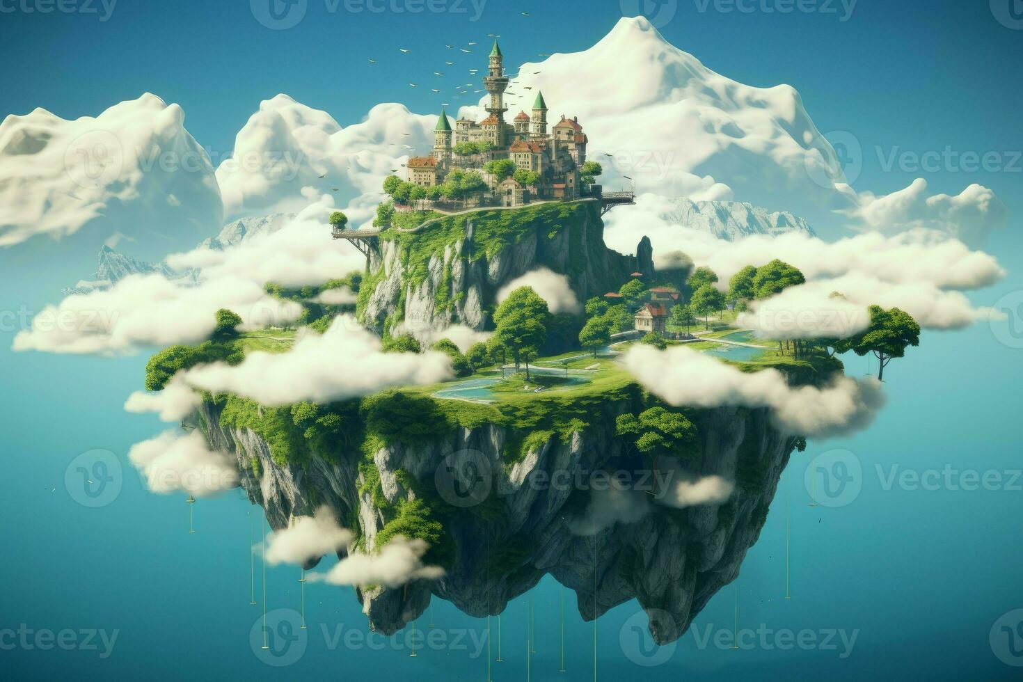 Sublime Floating island clouds. Generate Ai photo