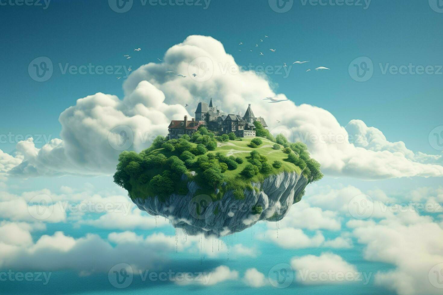 Surreal Floating island clouds. Generate Ai photo