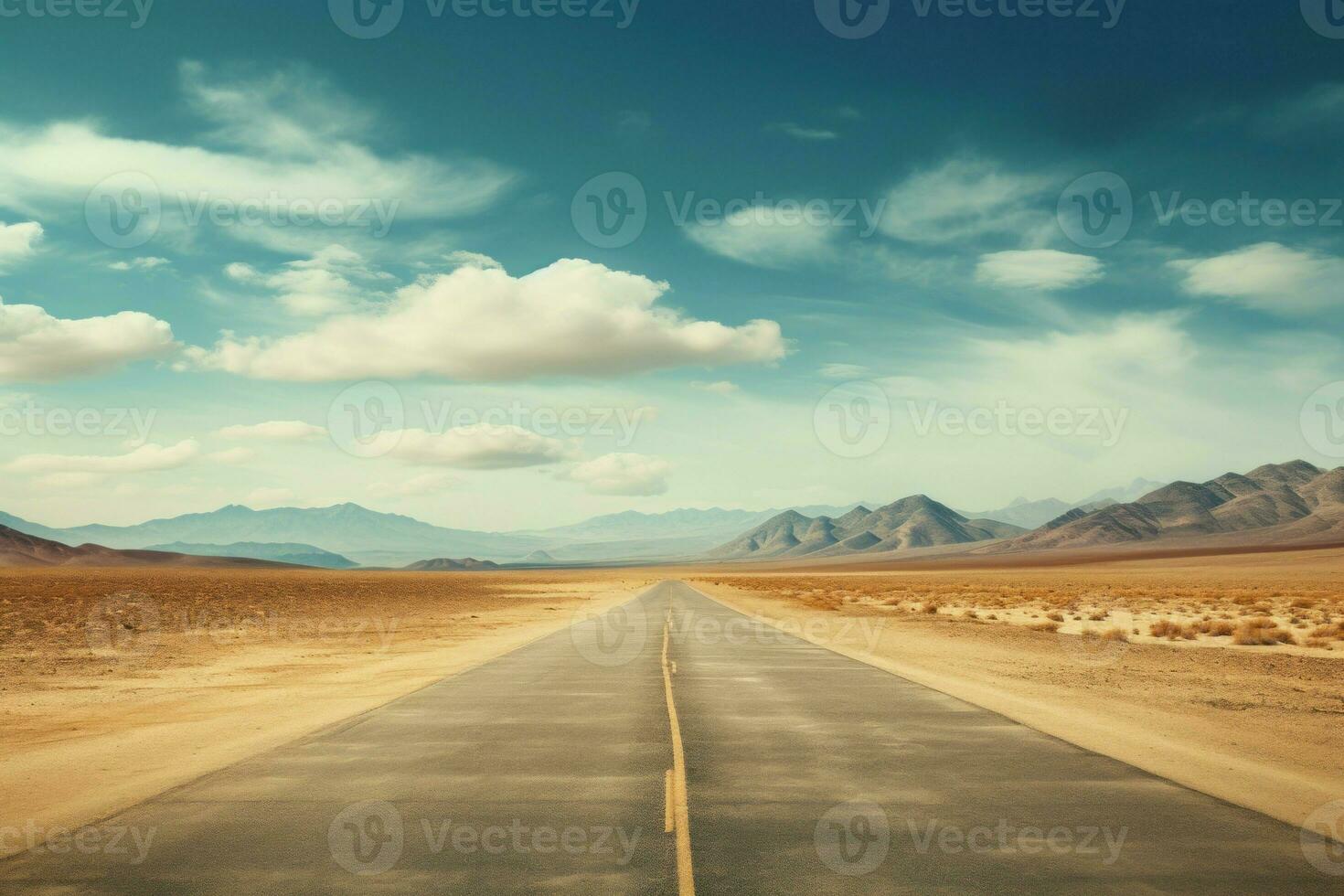 Endless Empty car road desert. Generate Ai photo