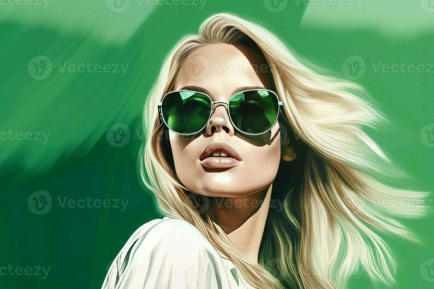 Green sunglasses blondie. Generate Ai photo