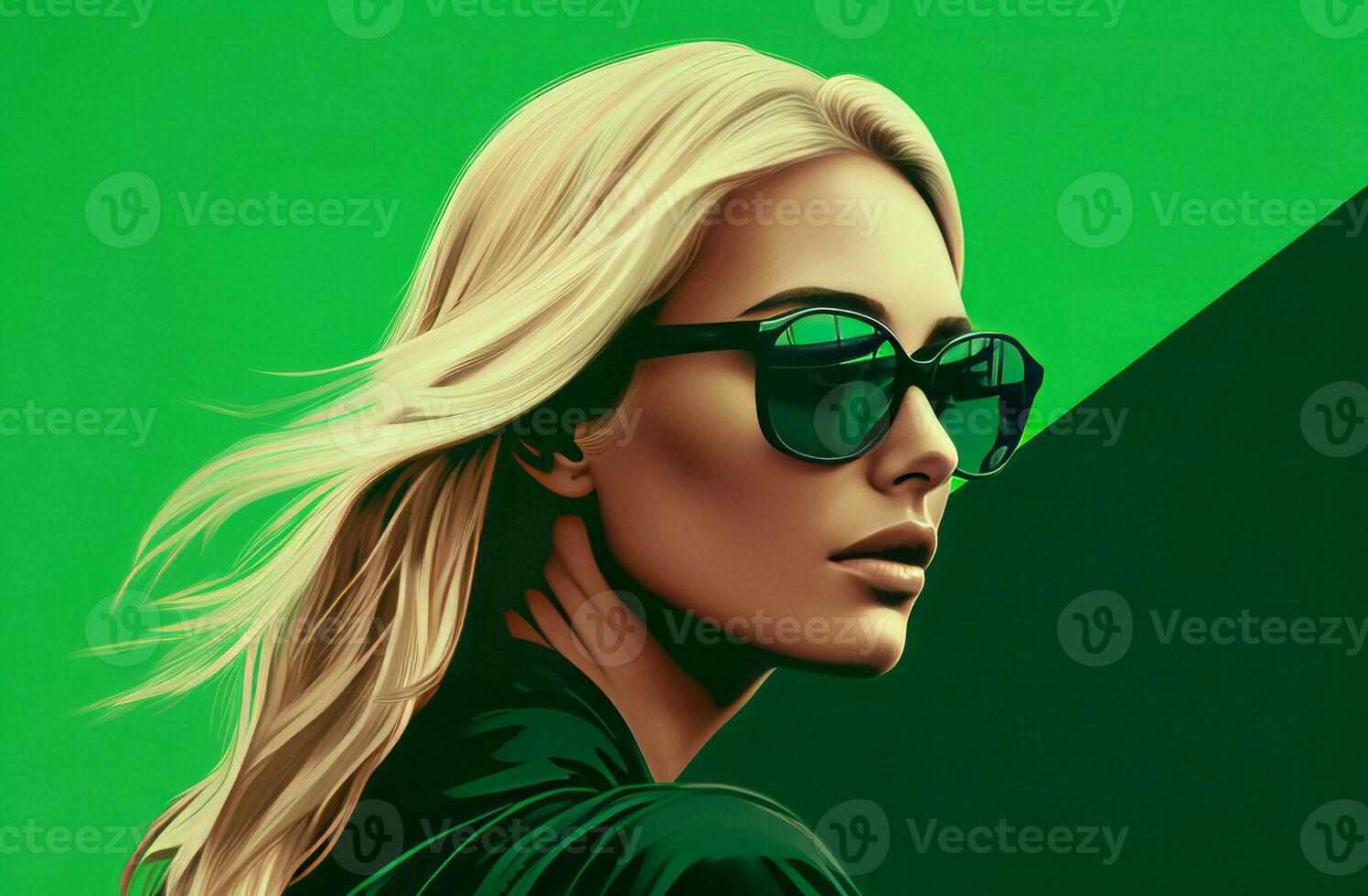 Green sunglasses blondie portrait. Generate Ai photo