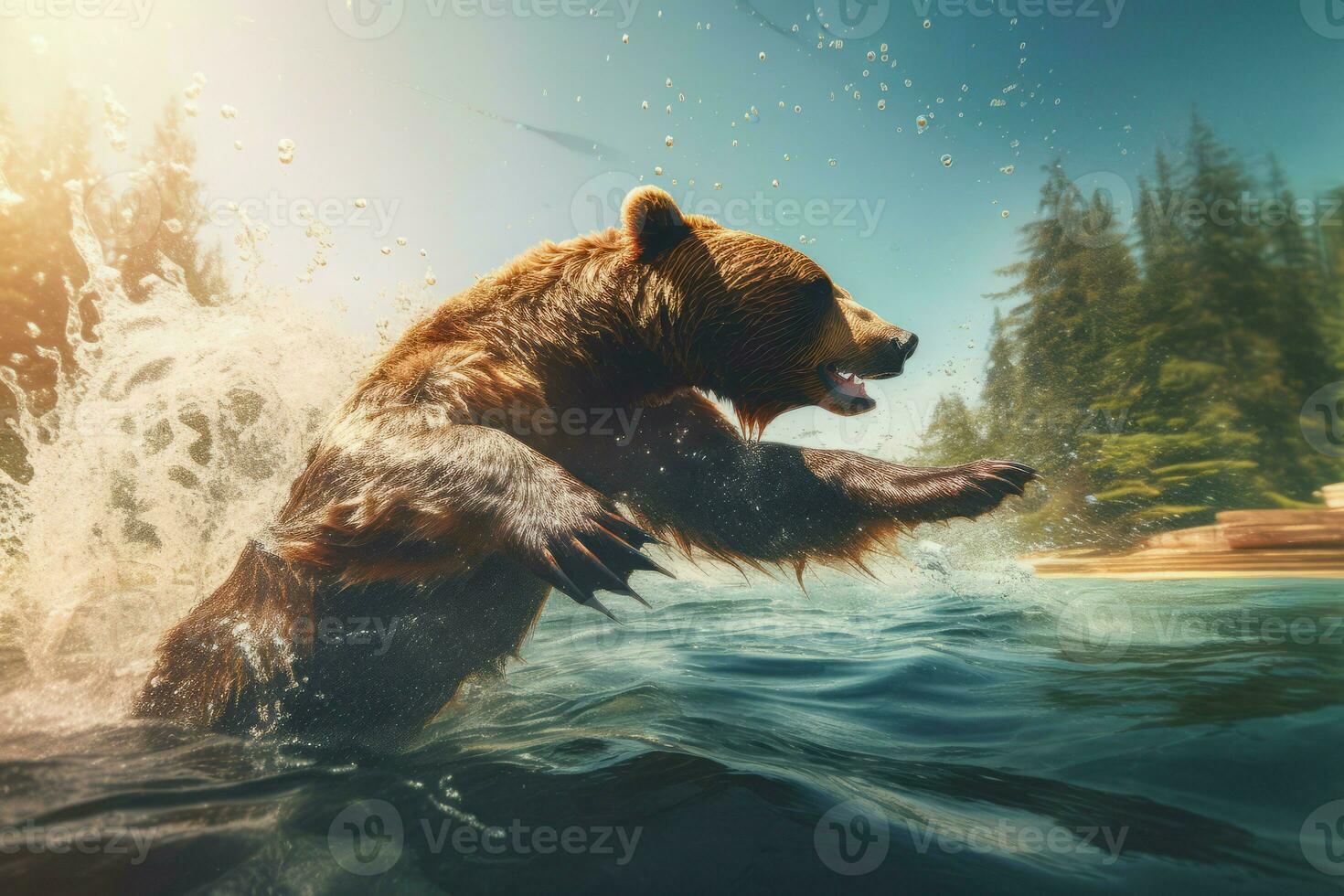 Bear diving river. Generate Ai photo