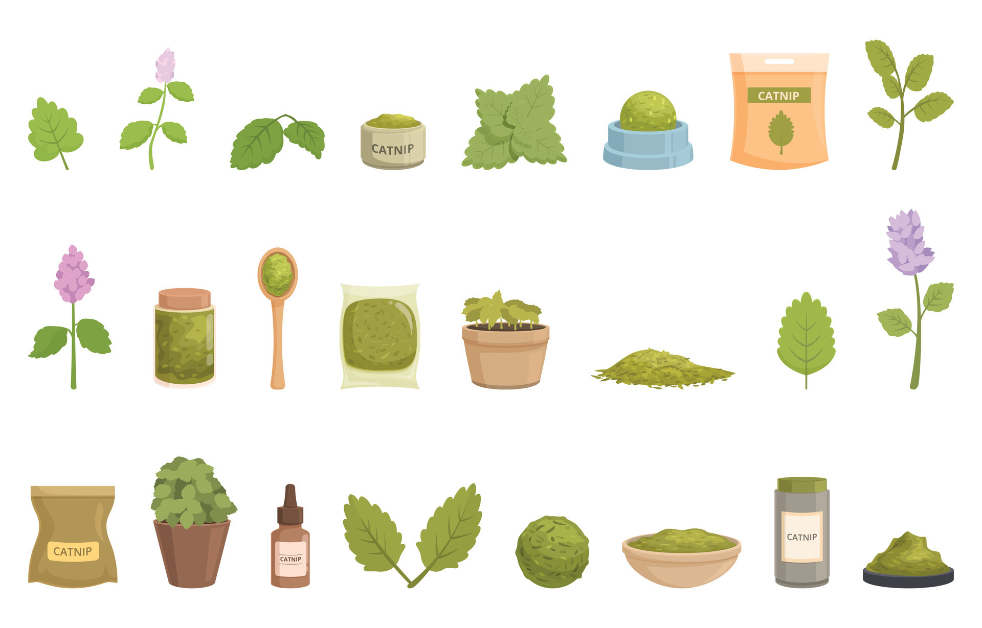 Catnip icons set cartoon vector. Nature plant 30581587 Vector Art at ...