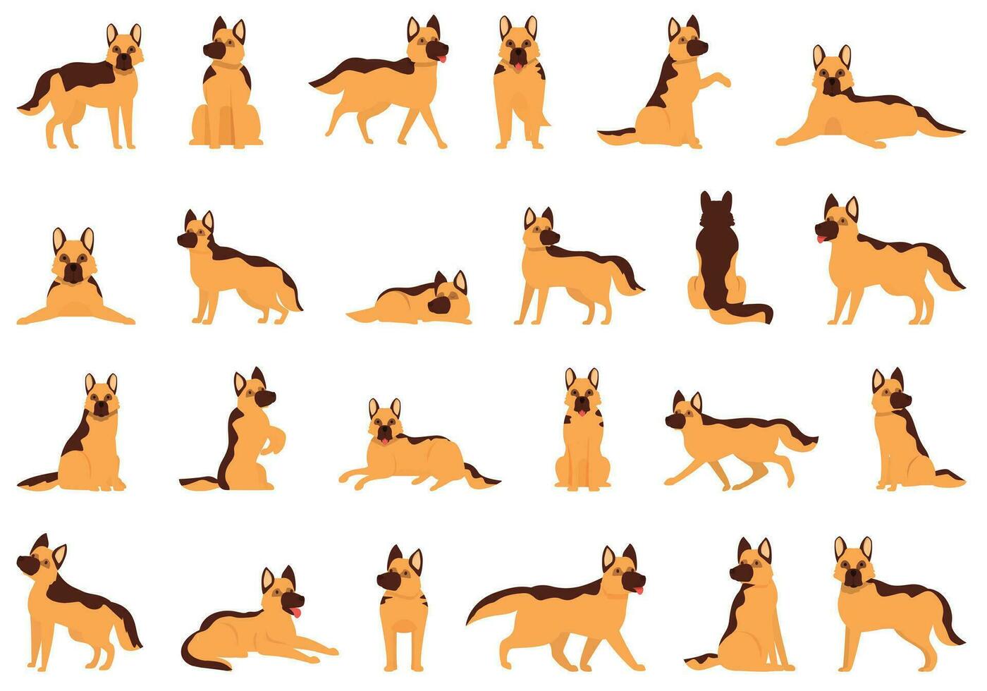 German Shepherd icons set cartoon vector. Police dog vector
