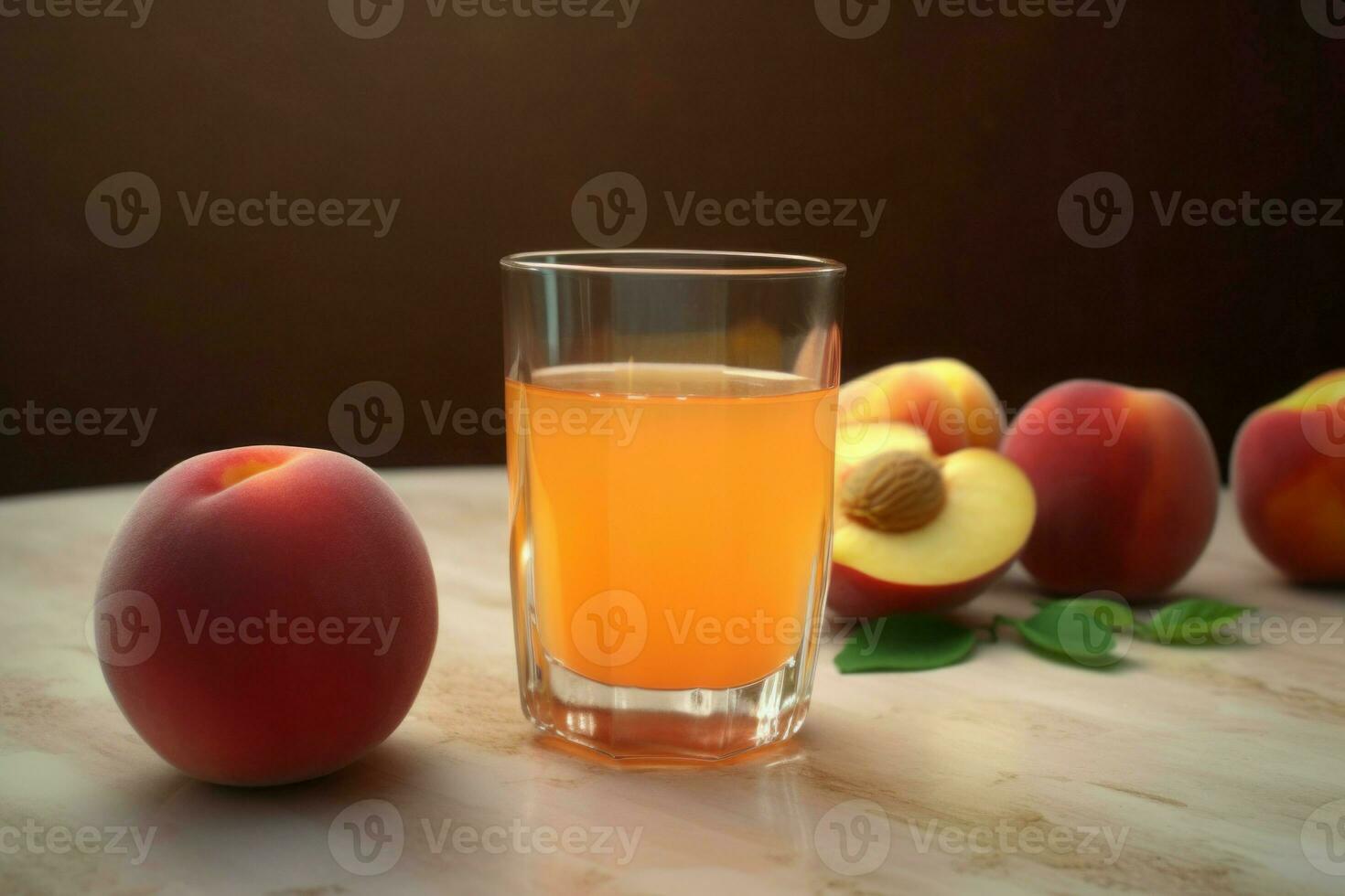 Peach juice glass on table. Generate Ai photo