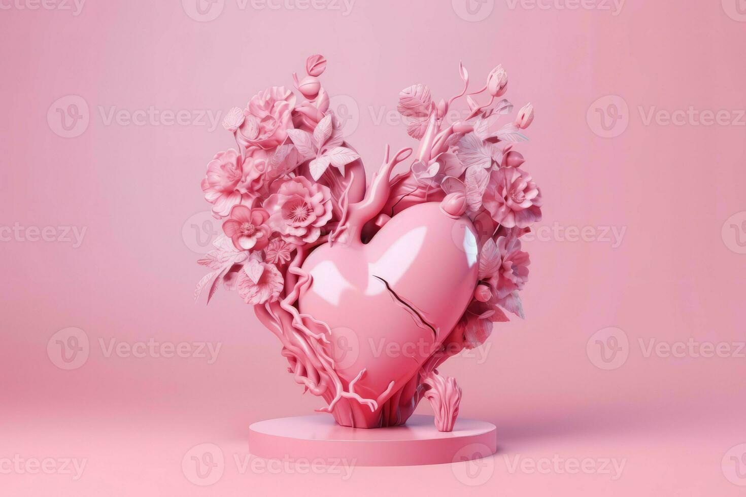 Pink heart shape flowers. Generate Ai photo