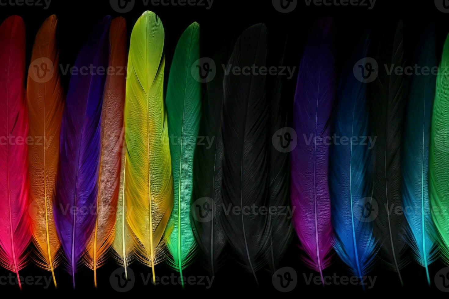 Colorful rainbow feathers. Generate Ai photo