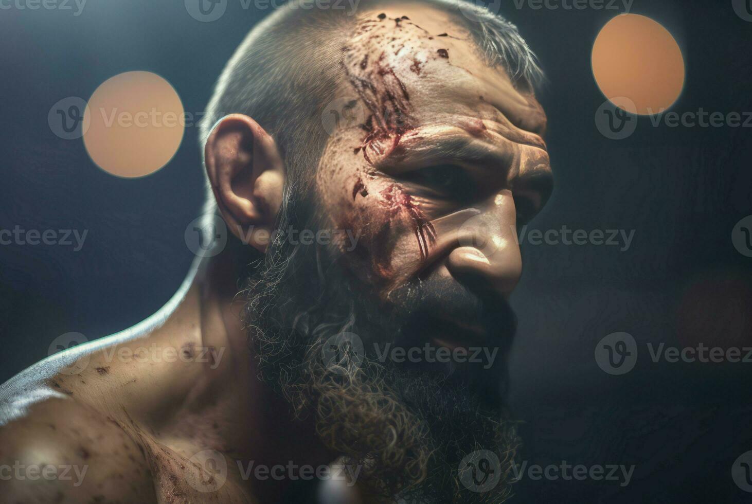 Mma fighter bearded training. Generate Ai photo