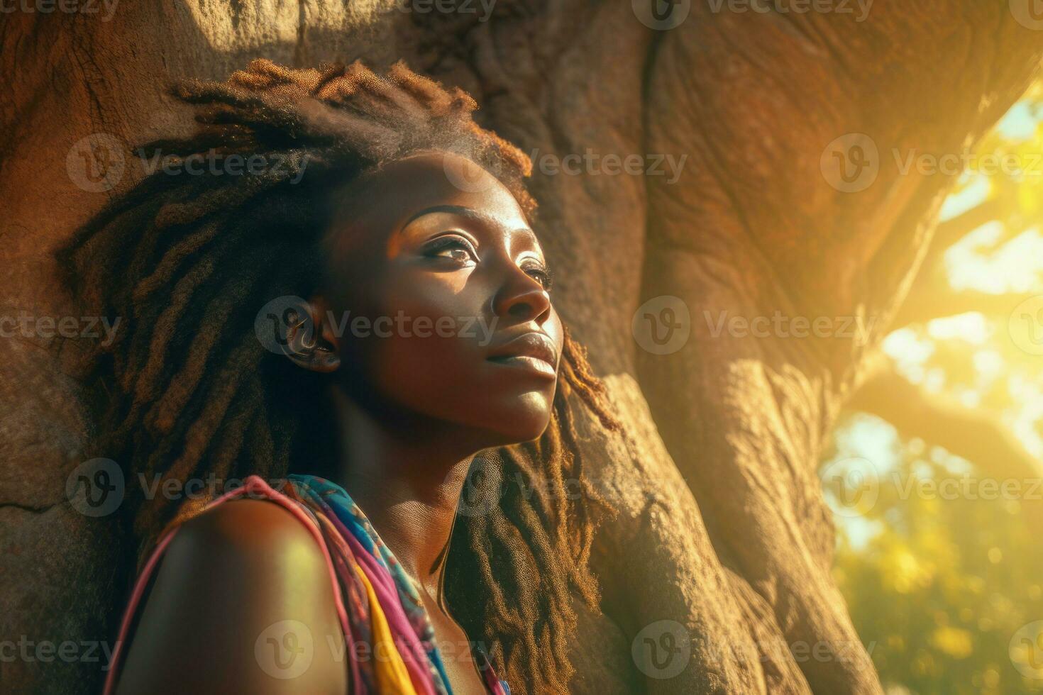 African woman tree. Generate Ai photo