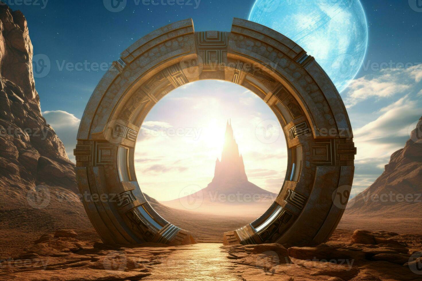 Alien round gates fantasy. Generate Ai photo