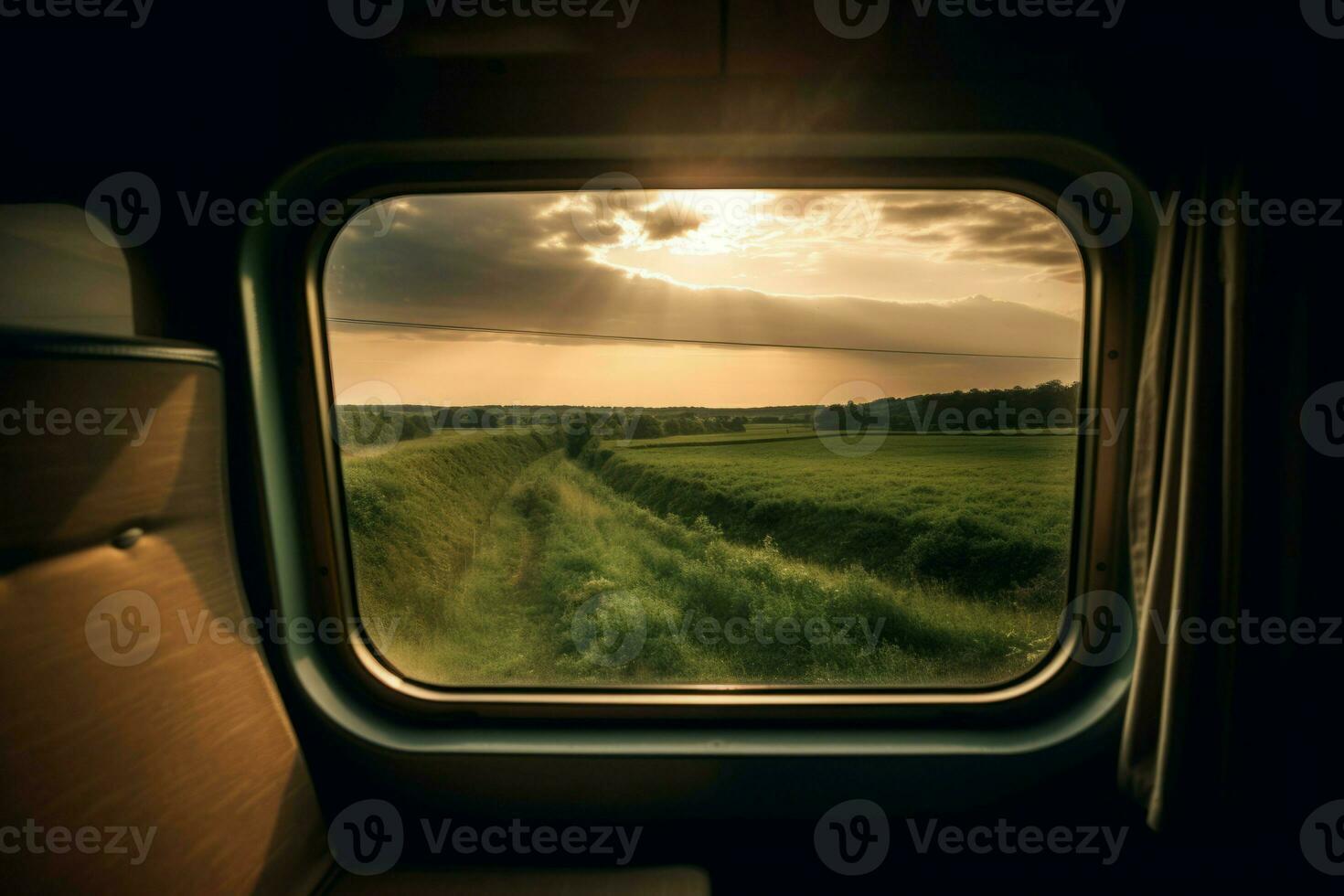 Train window great view sunset. Generate Ai photo