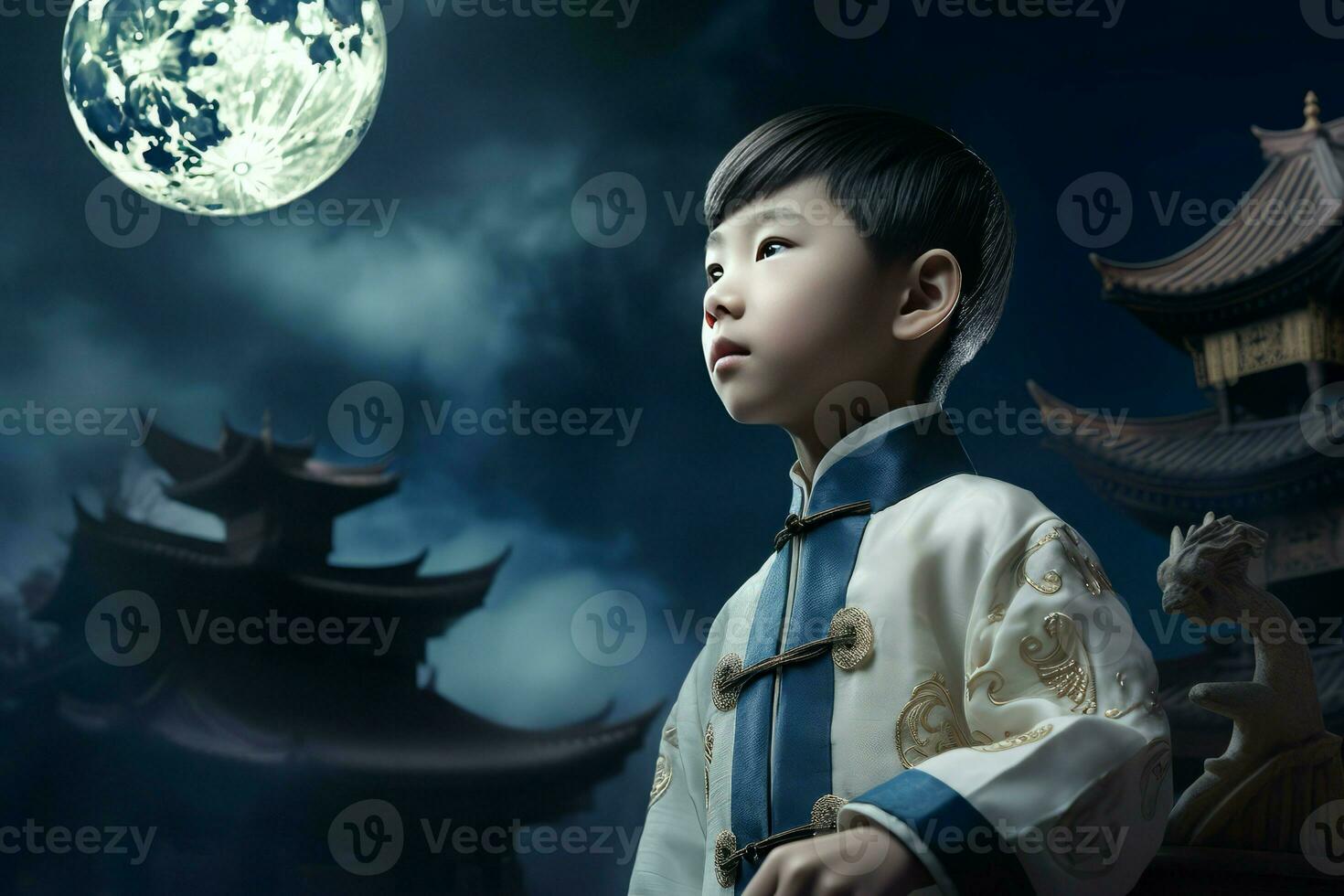 Lunar chinese young boy. Generate Ai photo