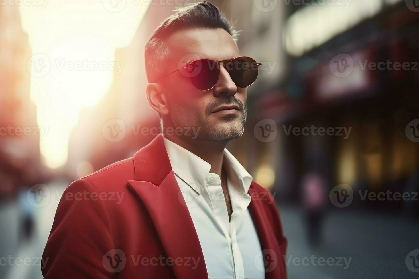 Businessman red suit view. Generate Ai photo