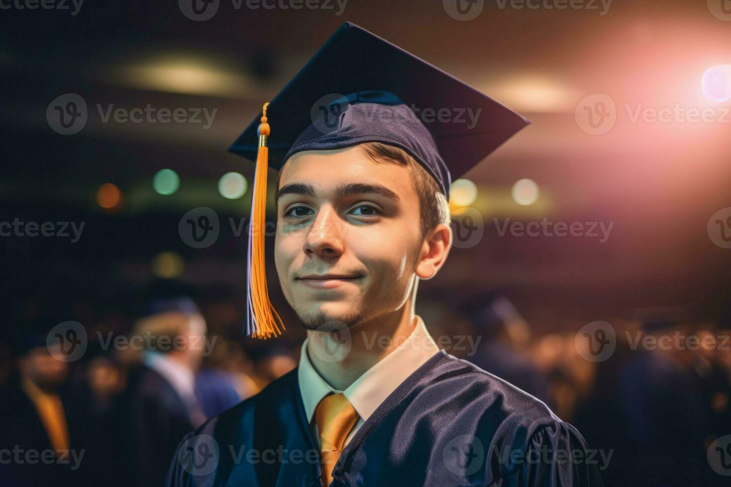chico graduación ceremonia. generar ai foto