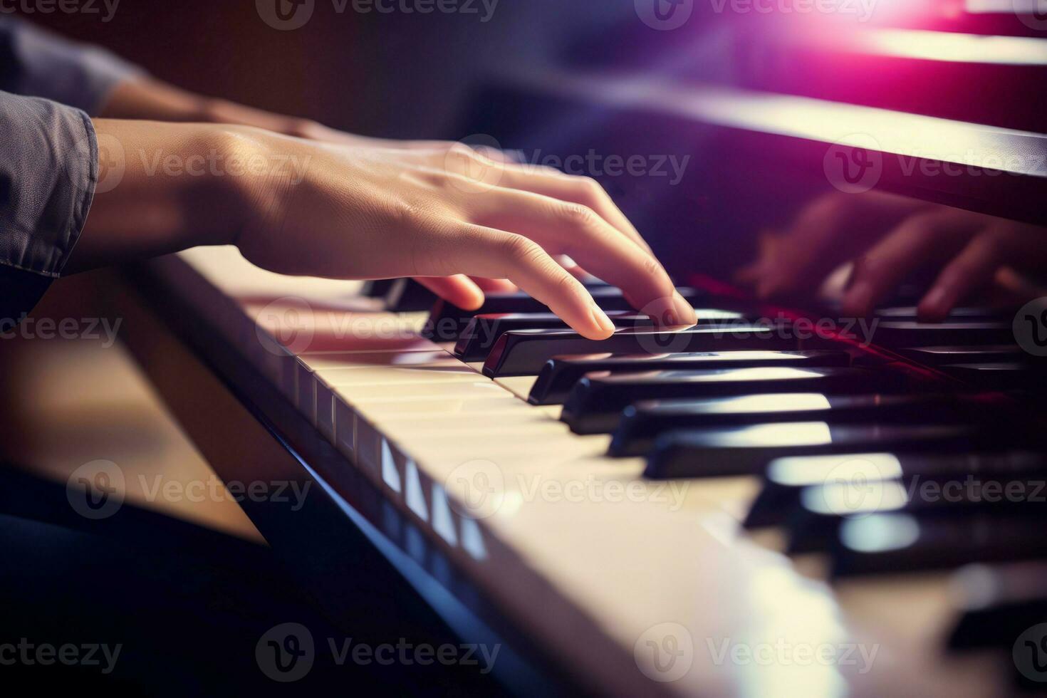 Hands playing piano at home. Generate Ai photo